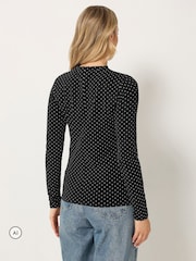 Long Tall Sally Black Polka Dot Long Sleeve High Neck Top - Image 3 of 6