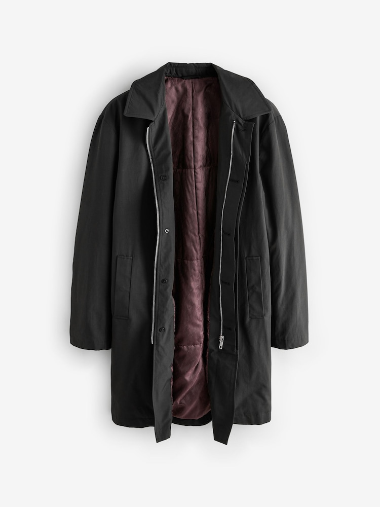 Black Shower Resistant Padded Trench Coat - Image 8 of 11