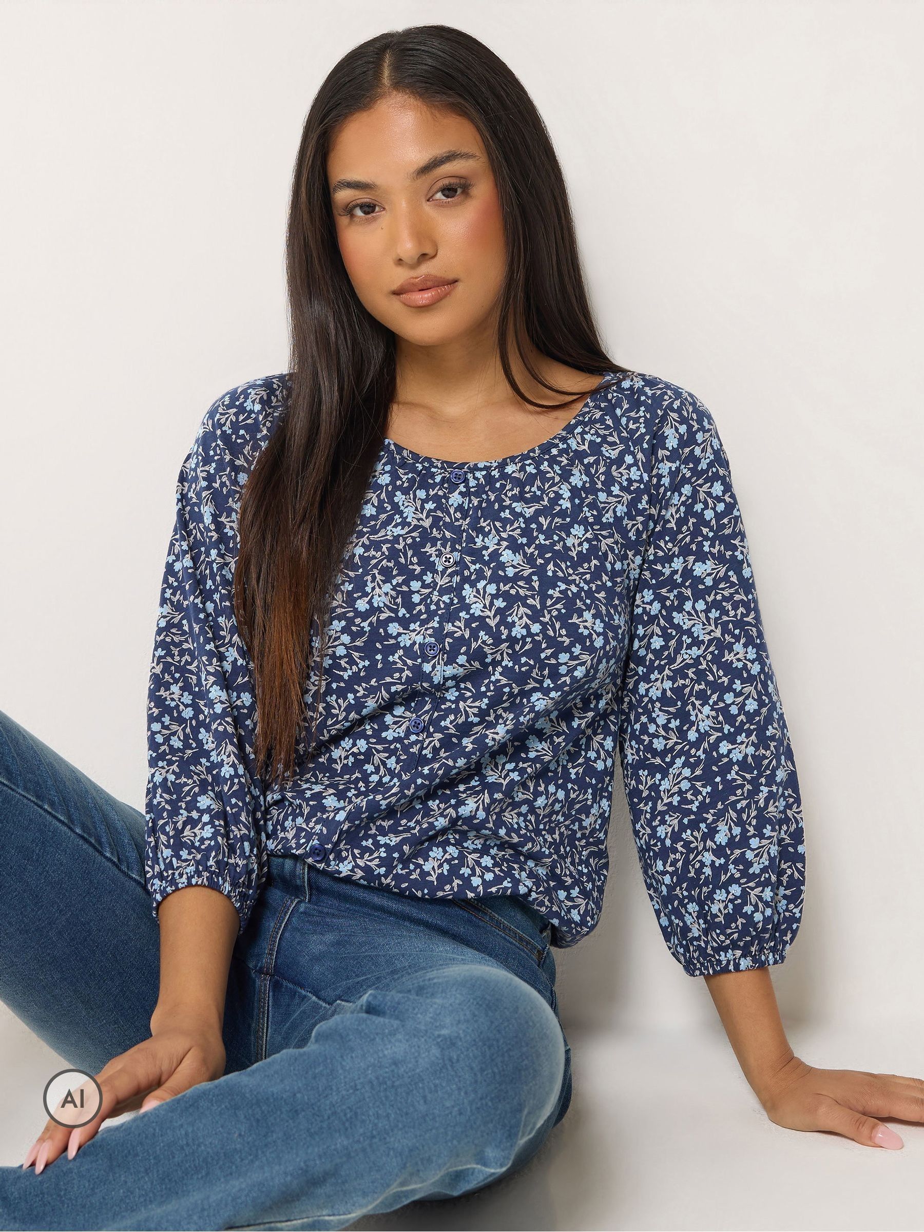 M&Co Women's Blue Petite Button Through Cotton Blouse In | : Size 18 - Image 1