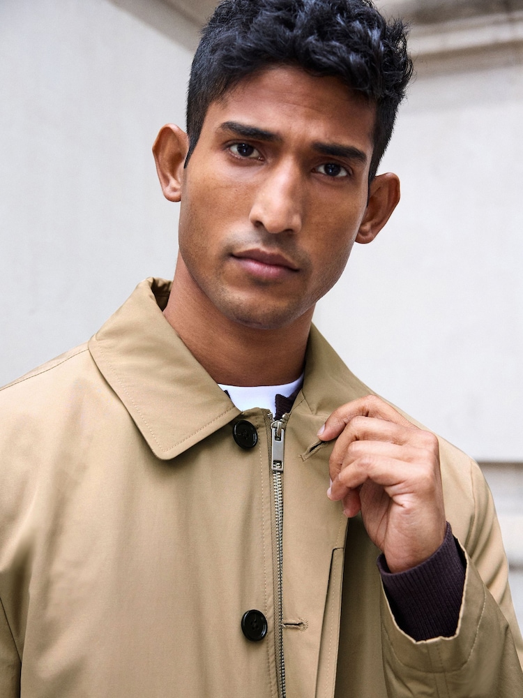 Neutral Brown Shower Resistant Padded Trench Coat - Image 6 of 13