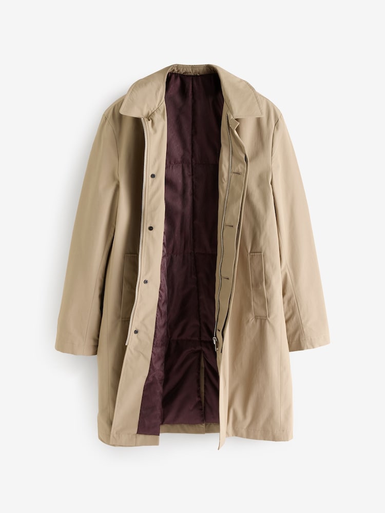 Neutral Brown Shower Resistant Padded Trench Coat - Image 9 of 13