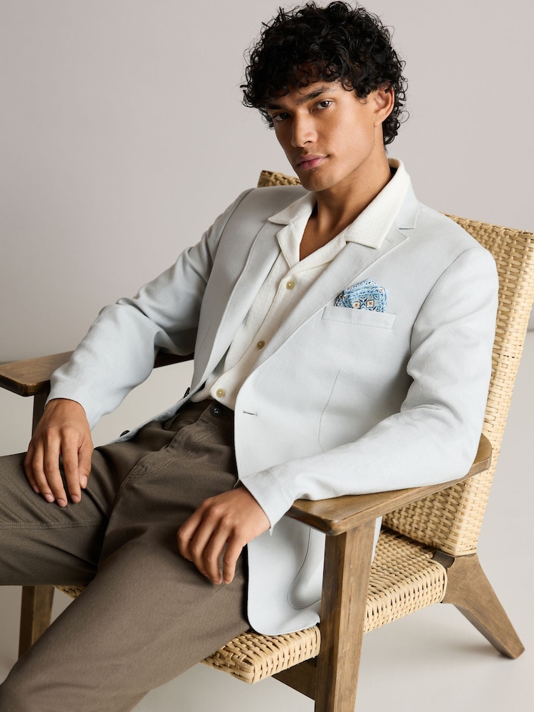 Light Grey Regular Fit Linen Blend Blazer - Image 1 of 11