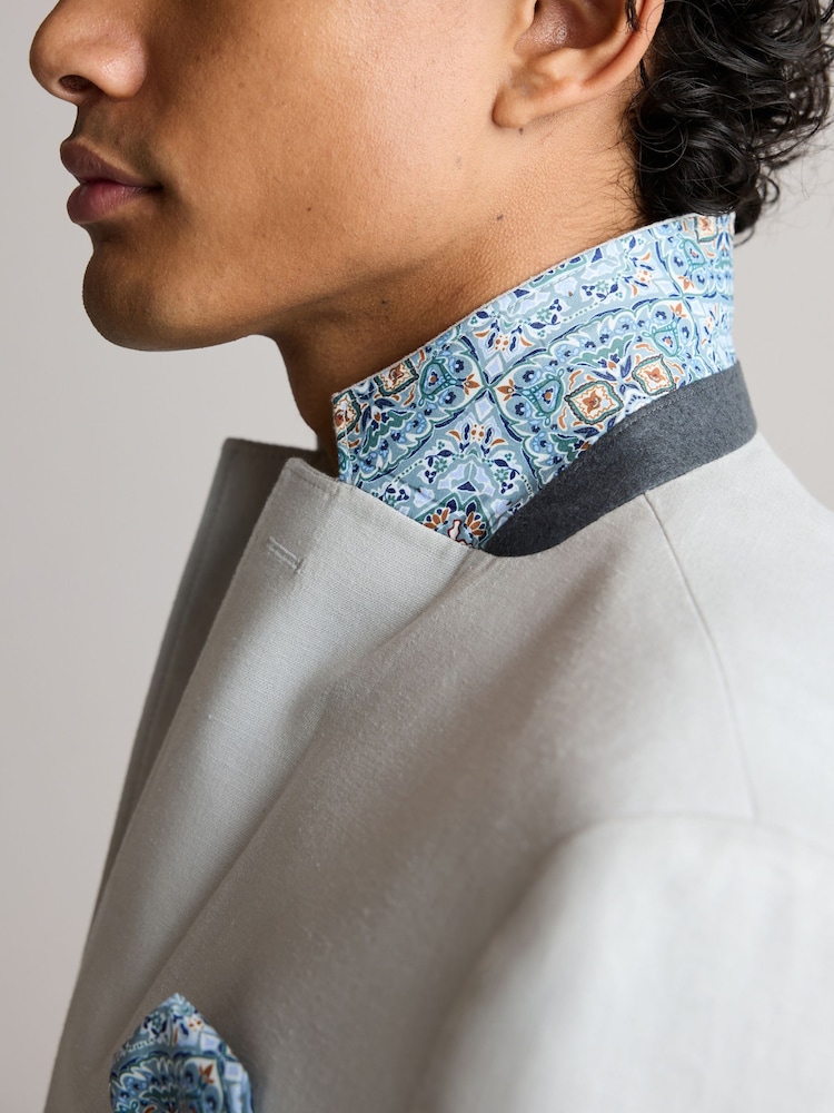 Light Grey Regular Fit Linen Blend Blazer - Image 5 of 11