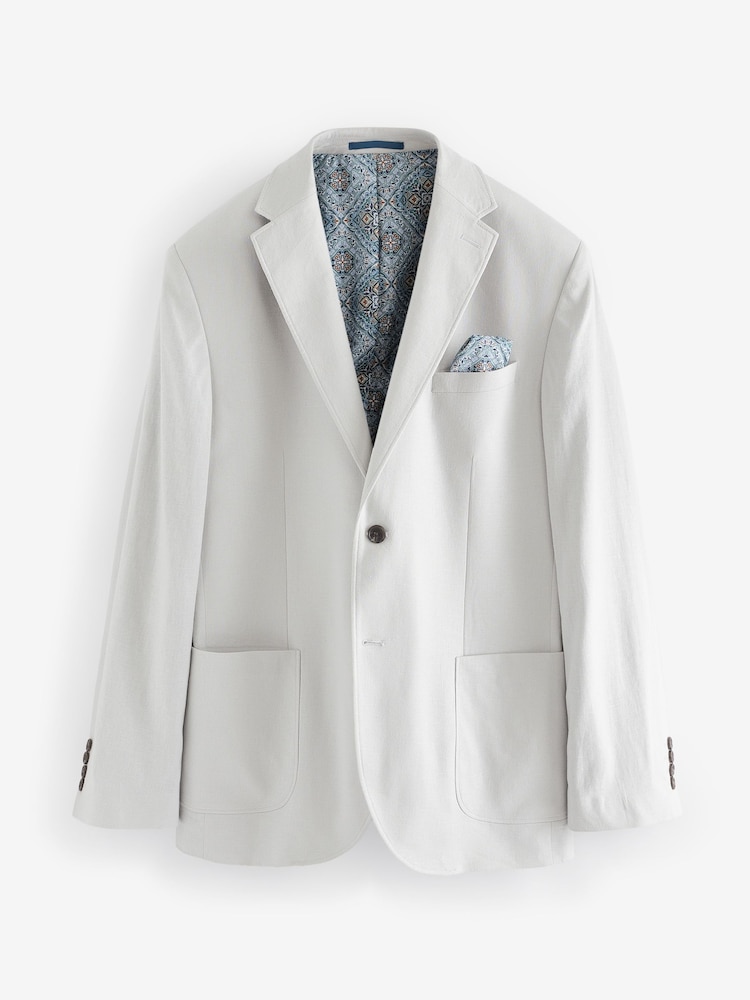 Light Grey Regular Fit Linen Blend Blazer - Image 7 of 11