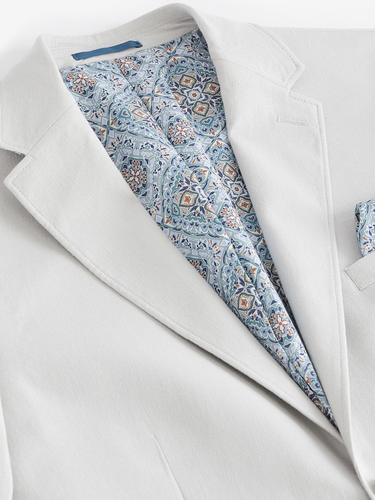 Light Grey Regular Fit Linen Blend Blazer - Image 9 of 11