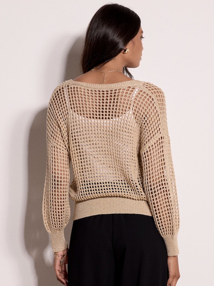 Apricot Shimmer Open Knit Jumper - תמונה 2 מתוך 4 Apricot Shimmer Open Knit Jumper - תמונה 2 מתוך 4