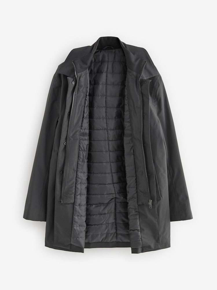 Black Shower Resistant Padded Funnel Neck Coat - Image 9 of 13