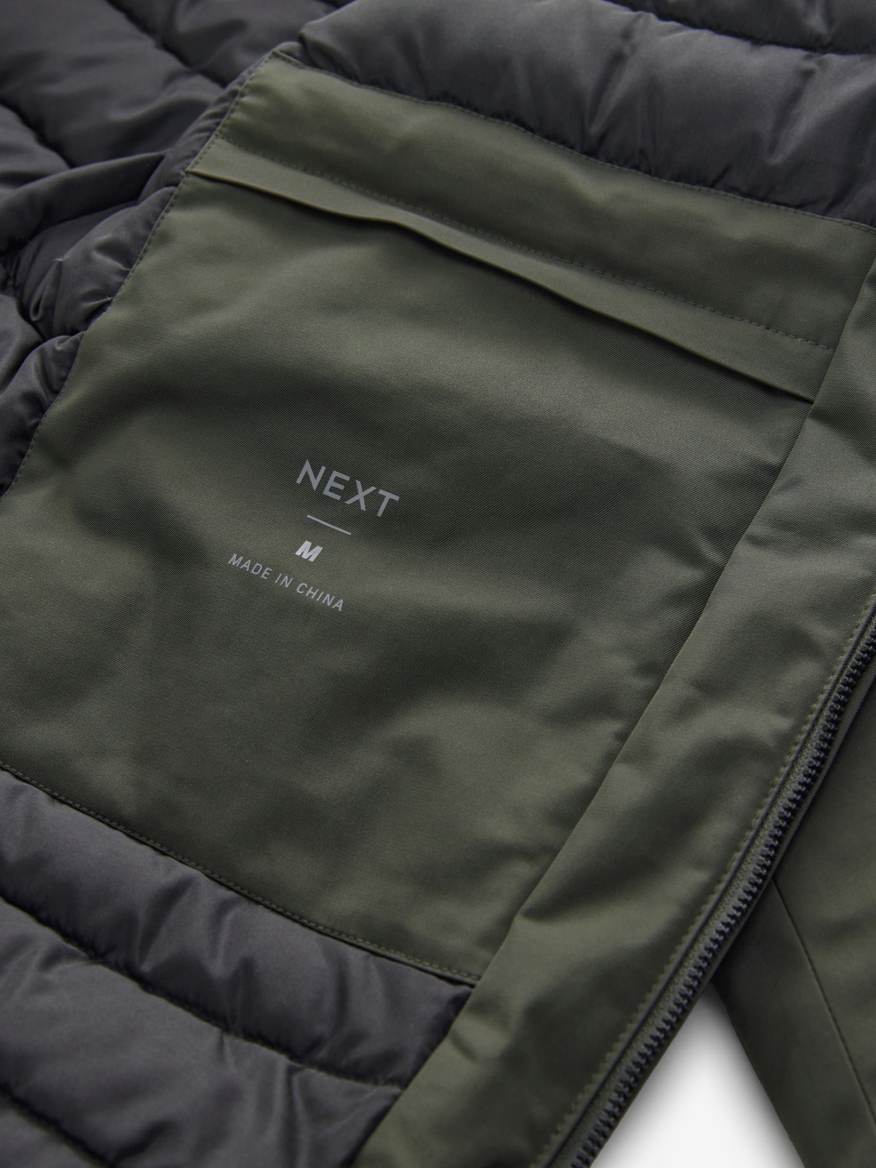 Khaki Green Showerproof Longline Hooded Padded Jacket