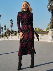 Sosandar Purple Argyle Roll Neck Knitted Dress - Image 2 of 5