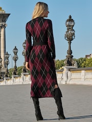 Sosandar Purple Argyle Roll Neck Knitted Dress - Image 3 of 5