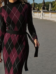 Sosandar Purple Argyle Roll Neck Knitted Dress - Image 5 of 5