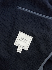 Navy Blue Relaxed Fit Seersucker Suit Jacket - Image 10 of 11
