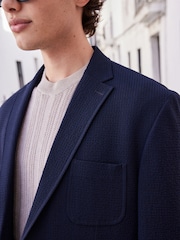 Navy Blue Relaxed Fit Seersucker Suit Jacket - Image 2 of 11