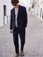 Navy Blue Relaxed Fit Seersucker Suit Jacket - Image 3 of 11