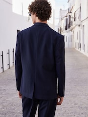 Navy Blue Relaxed Fit Seersucker Suit Jacket - Image 4 of 11