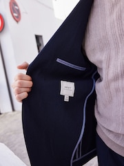 Navy Blue Relaxed Fit Seersucker Suit Jacket - Image 6 of 11
