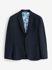 Navy Blue Relaxed Fit Seersucker Suit Jacket - Image 7 of 11