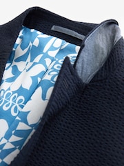 Navy Blue Relaxed Fit Seersucker Suit Jacket - Image 8 of 11
