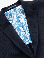 Navy Blue Relaxed Fit Seersucker Suit Jacket - Image 9 of 11