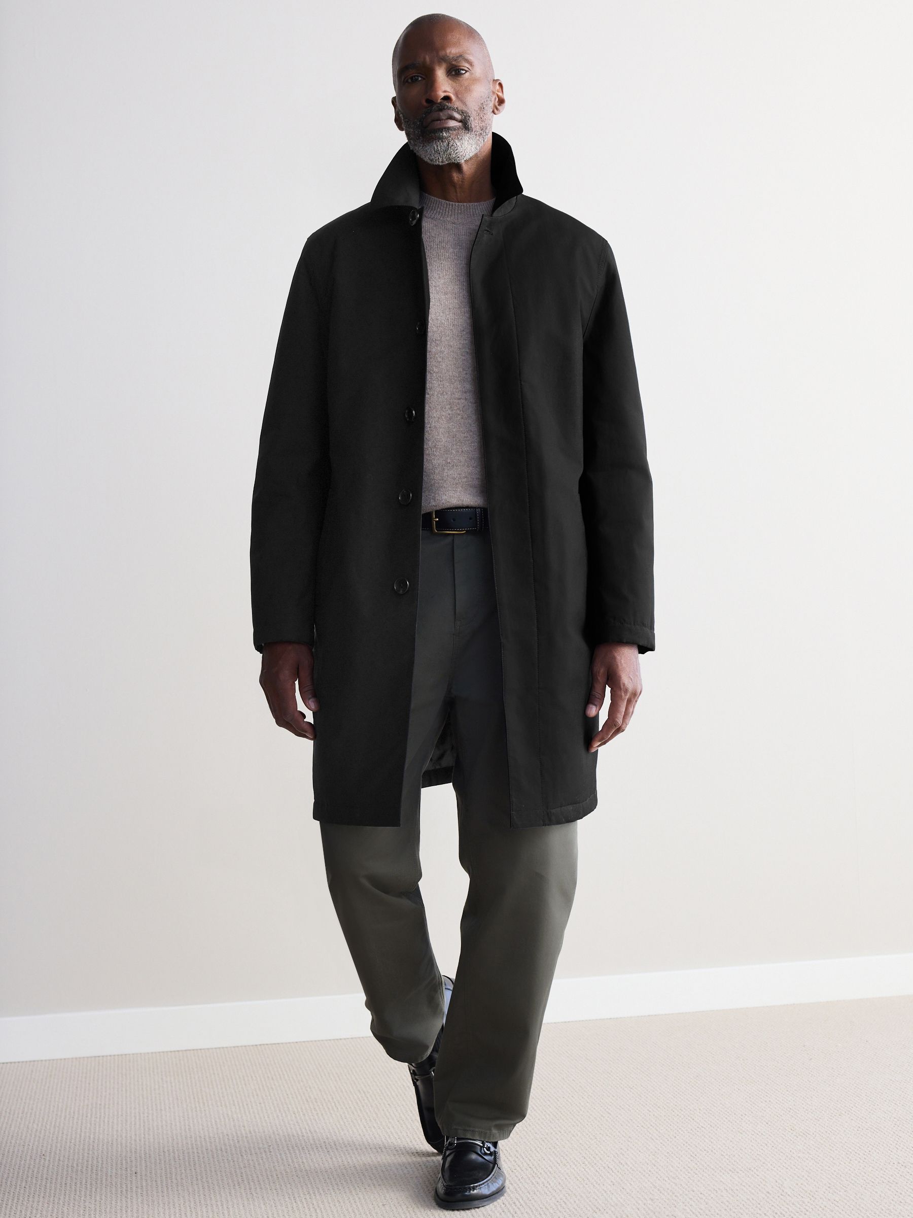 Black British Millerain Signature Shower Resistant Longer Length Trench Coat