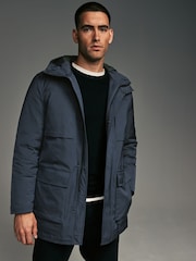 Navy Blue Shower Resistant Padded 4 Pocket Parka Coat - Image 1 of 15