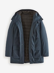 Navy Blue Shower Resistant Padded 4 Pocket Parka Coat - Image 10 of 15