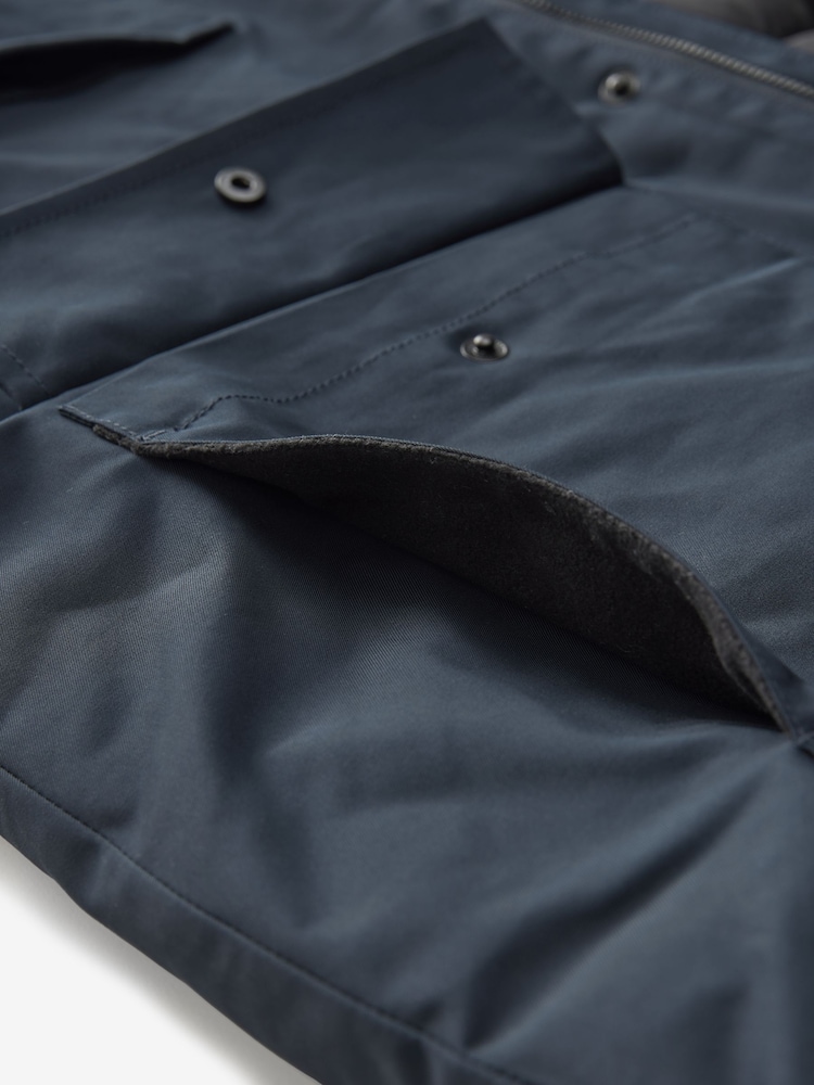 Navy Blue Shower Resistant Padded 4 Pocket Parka Coat - Image 11 of 15