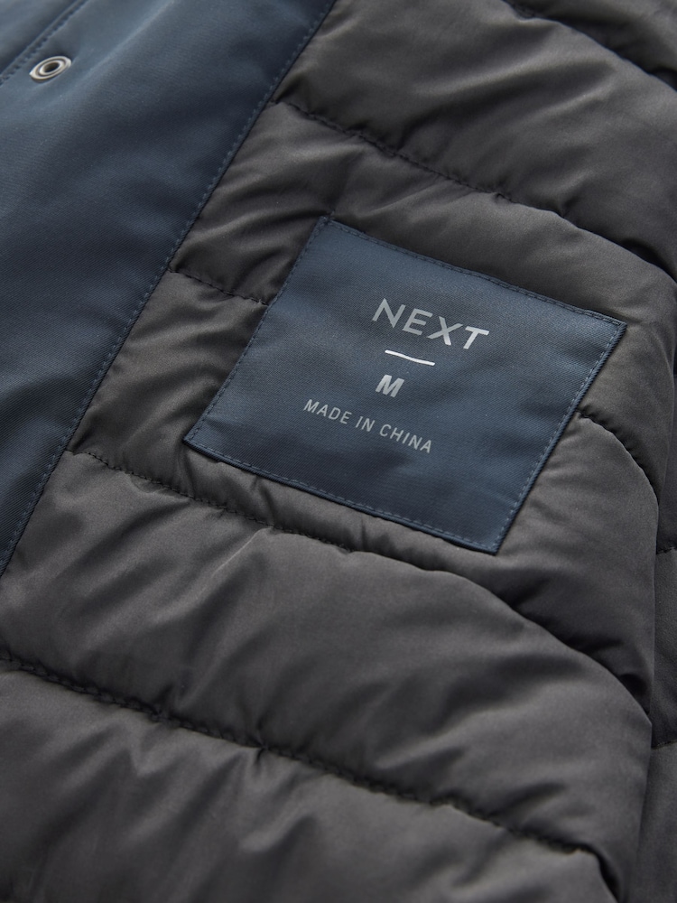 Navy Blue Shower Resistant Padded 4 Pocket Parka Coat - Image 13 of 15