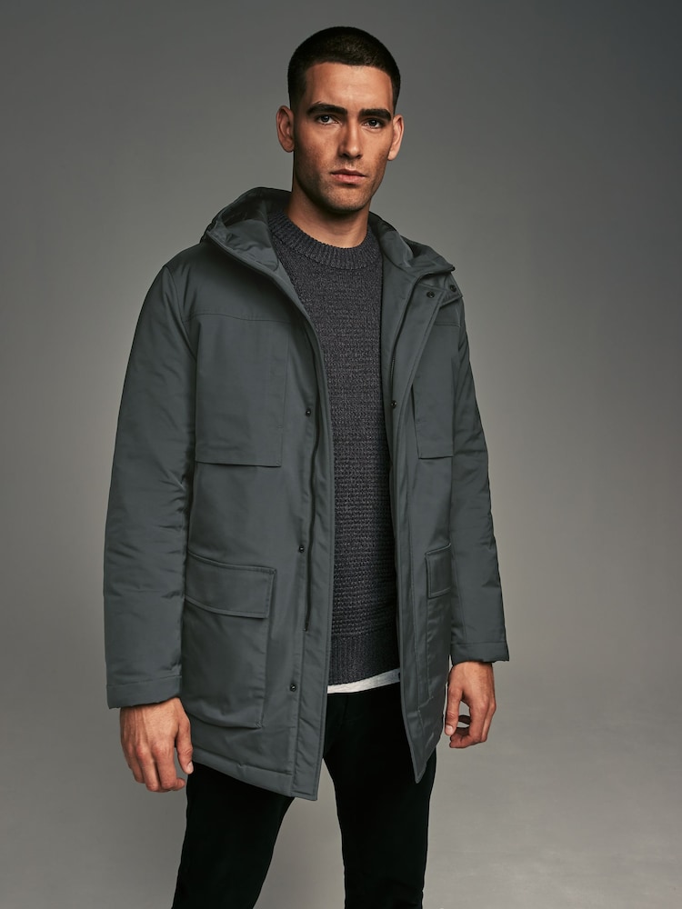 Charcoal Grey Shower Resistant Padded 4 Pocket Parka Coat - Image 1 of 18
