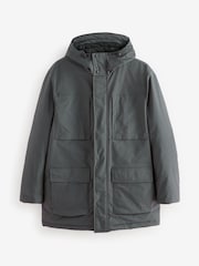Charcoal Grey Shower Resistant Padded 4 Pocket Parka Coat - Image 8 of 18
