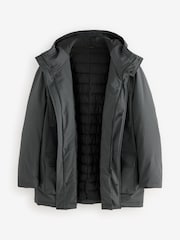 Charcoal Grey Shower Resistant Padded 4 Pocket Parka Coat - Image 9 of 18