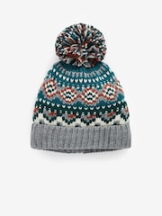 Siva/zelenomodra z vzorcem fairisle - Pom Hat (3mesecev-16let) - Slika 1 iz 2
