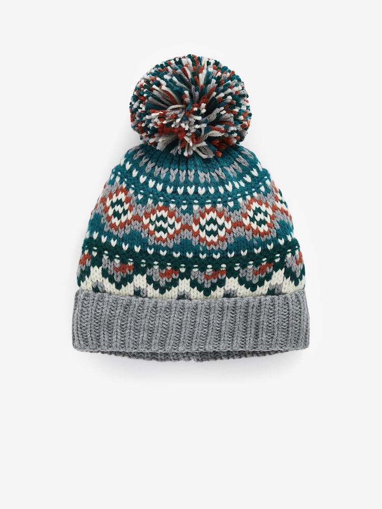 Siva/zelenomodra z vzorcem fairisle - Pom Hat (3mesecev-16let) - Slika 1 iz 2