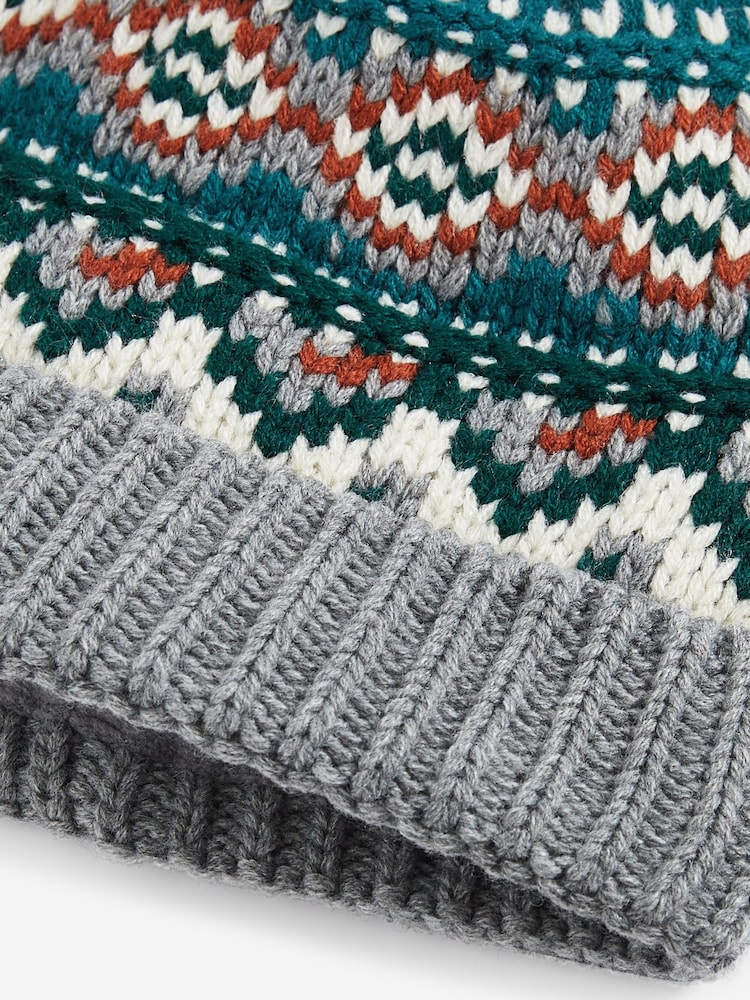 Siva/zelenomodra z vzorcem fairisle - Pom Hat (3mesecev-16let) - Slika 2 iz 2