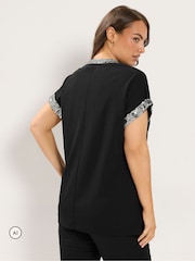 Yours Curve Black Sequin Trim T-Shirt - Image 3 of 6