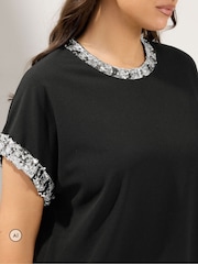 Yours Curve Black Sequin Trim T-Shirt - Image 4 of 6