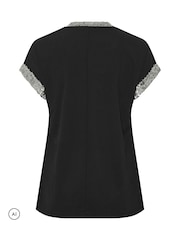 Yours Curve Black Sequin Trim T-Shirt - Image 6 of 6