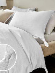 White Plissé Textured with Corner Ties Duvet Cover and Pillowcase Set - Image 1 of 4