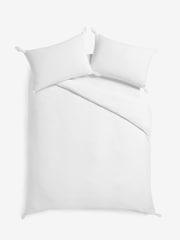 White Plissé Textured with Corner Ties Duvet Cover and Pillowcase Set - Image 4 of 4