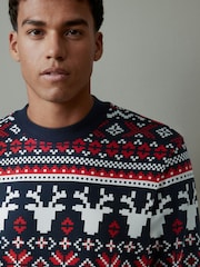 Navy/Red Crew Sweatshirt Christmas Sweatshirt - Image 1 of 5