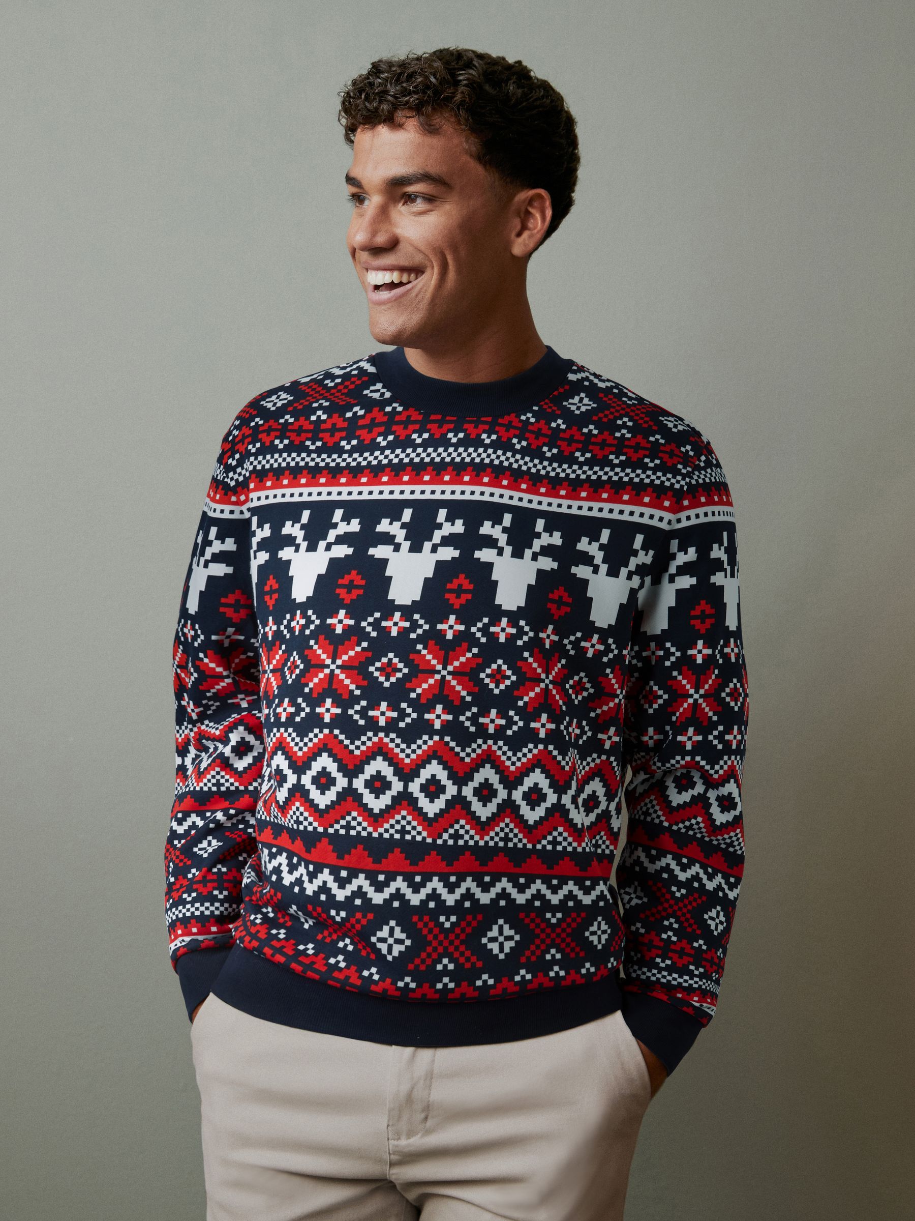 Buy Navy Red Crew Sweatshirt Christmas Sweatshirt from Next Luxembourg