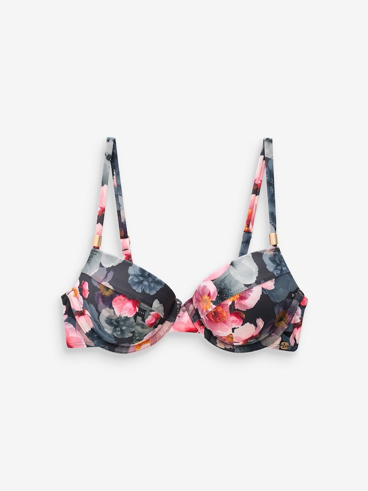 B By Ted Baker Pink/Grey Posie Plunge Wired Bikini Top - Image 4 of 4 B By Ted Baker Pink/Grey Posie Plunge Wired Bikini Top - Image 4 of 4