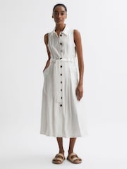Reiss Ivory Milena Button Front Midi Dress - Image 3 of 7