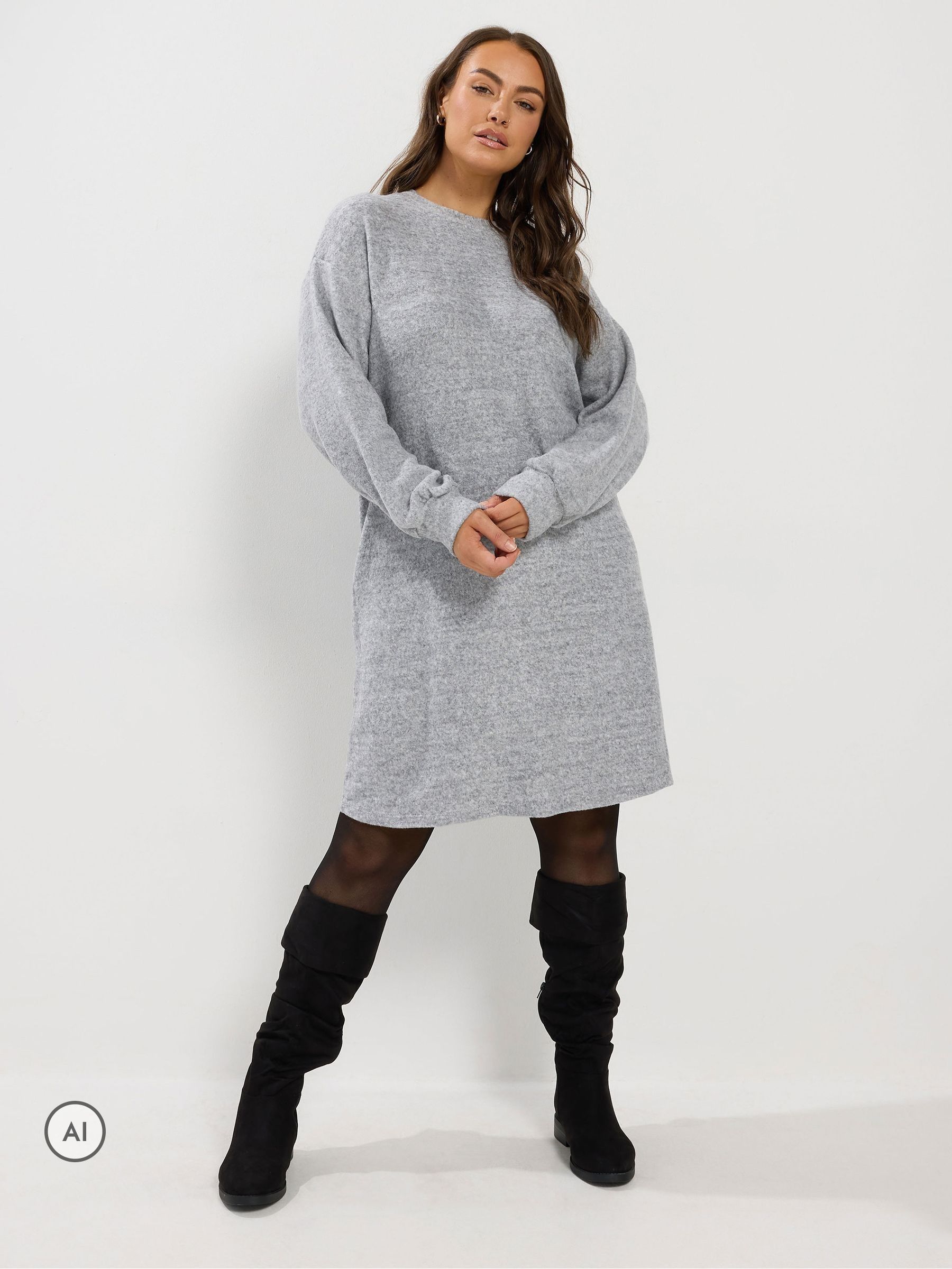 Yours Women's Grey Soft Jumper Dress In Size 30-32 - Image 2