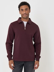 Threadbare Red Cotton Rich Quarter Zip Polo Jumper - Image 1 of 4