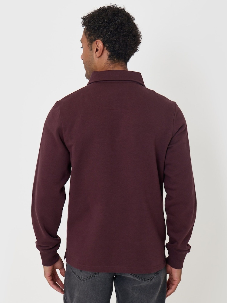 Threadbare Red Cotton Rich Quarter Zip Polo Jumper - Image 2 of 4 Threadbare Red Cotton Rich Quarter Zip Polo Jumper - Image 2 of 4