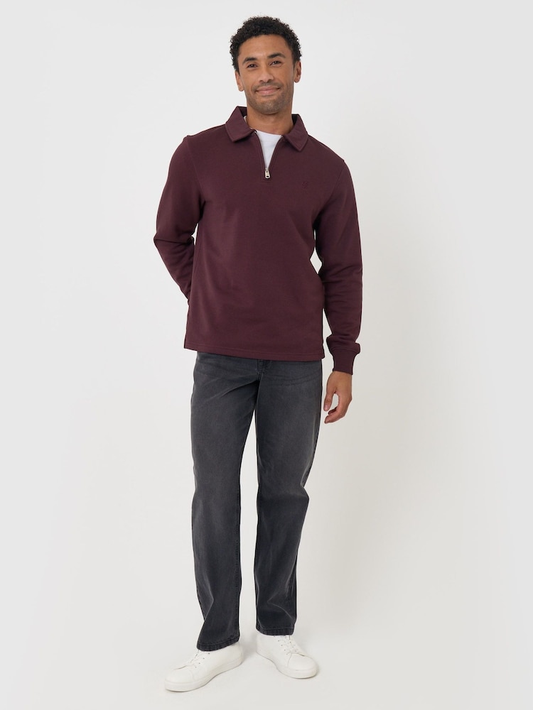 Threadbare Red Cotton Rich Quarter Zip Polo Jumper - Image 4 of 4 Threadbare Red Cotton Rich Quarter Zip Polo Jumper - Image 4 of 4