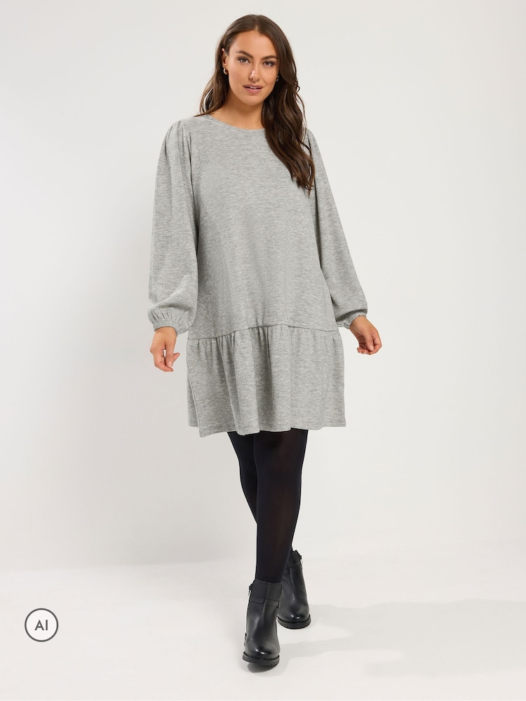 Yours Curve Grey Drop Waist Dress - Image 2 of 6