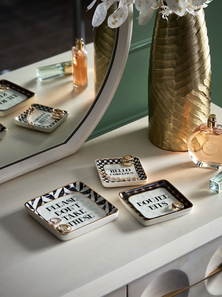Set of 3 Monochrome Slogan Trinket Dishes - Image 1 of 5