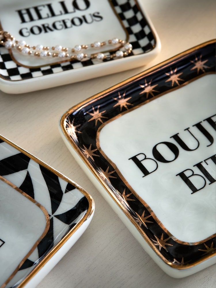 Set of 3 Monochrome Slogan Trinket Dishes - Image 2 of 5